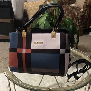 Kuoy Plaid Satchel Bag - Black, Blue, Red